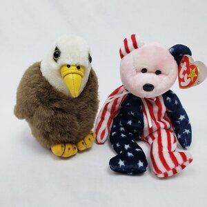 ty Beanie Baby 9" Spangle the Bear & Freedom the Eagle Patriot NEW WITH TAGS!!!